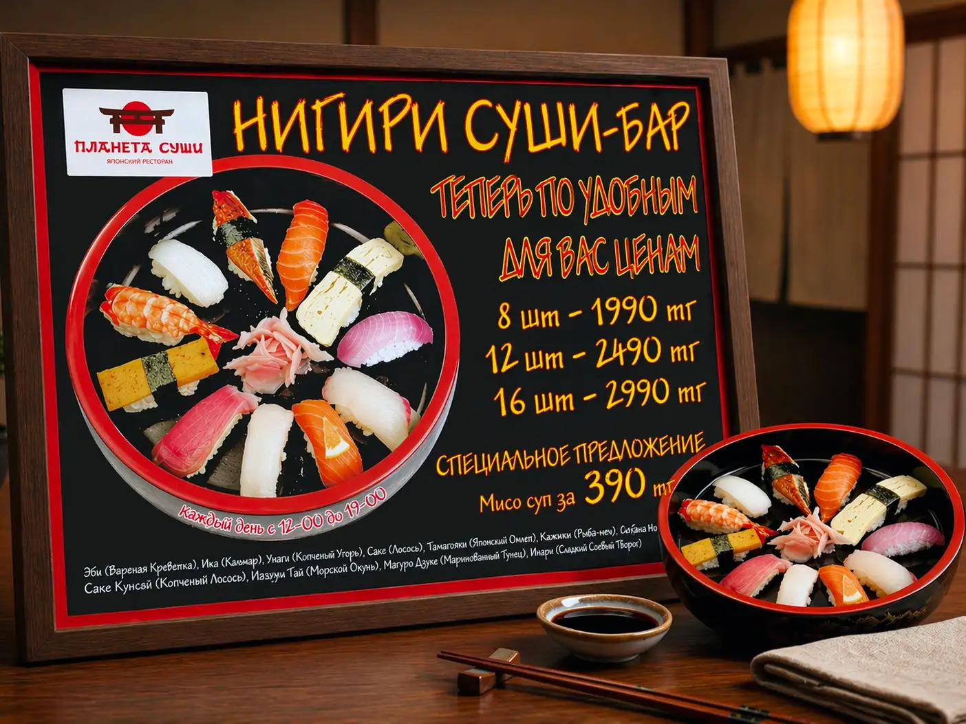 Меню для японского ресторана «Планета Суши»
